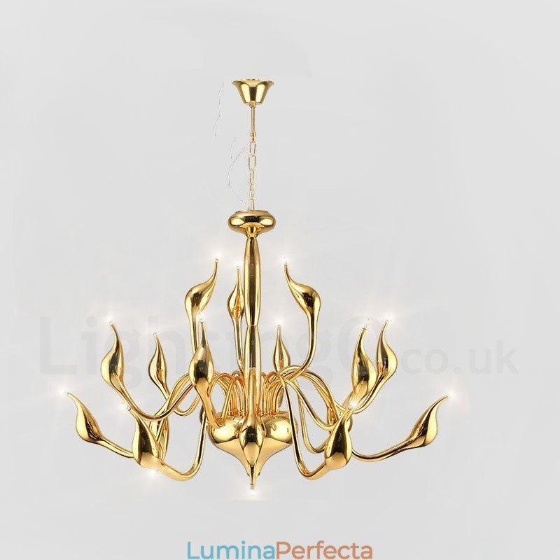 Candelabru lebădă modern cu 18 lumini din inoxidabil G4 cu finisaj auriu