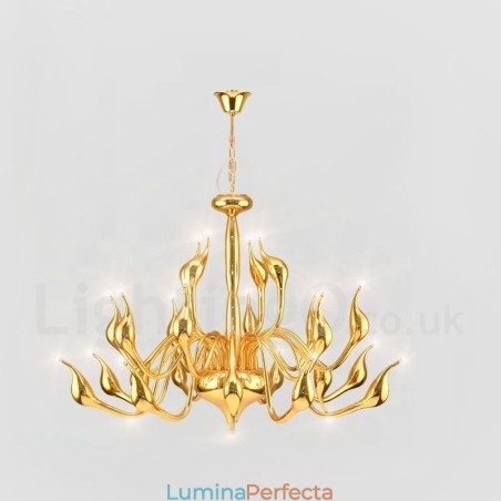 Candelabru modern Swan cu 24 de lumini G4 placat cu aur Candelabru modern Swan cu 24 de lumini G4 placat cu aur