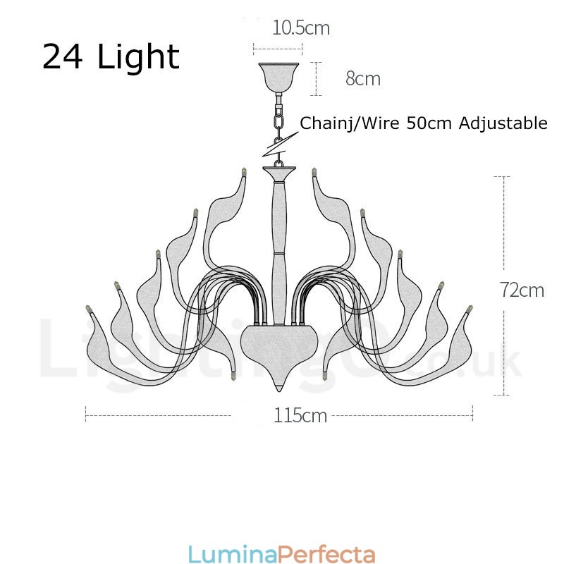 Candelabru modern Swan cu 24 de lumini G4 placat cu aur