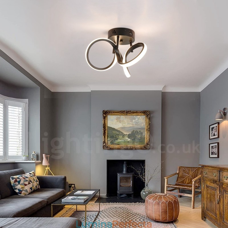 Comutator Triac Dimmerabil Negru Modern Contemporan Stil Nordic Plafoniera rotunda cu montare incastrata