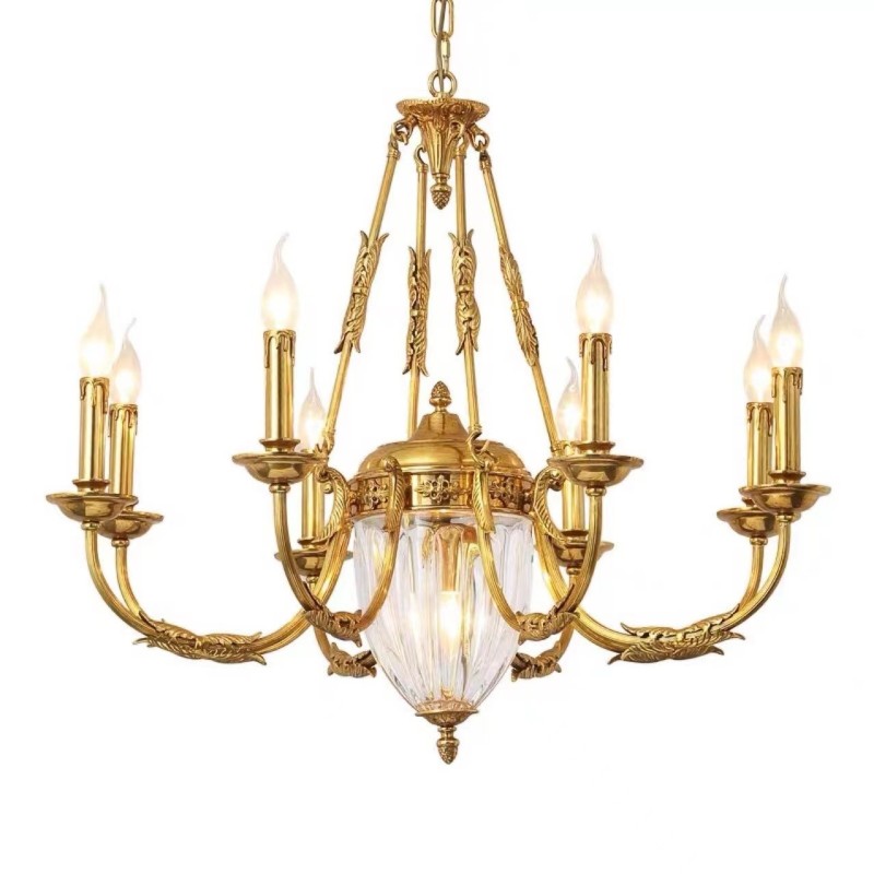 Lustru frantuzesc de lux din cristal de cupru Lampa Corp de iluminat de luat masa Candelabru