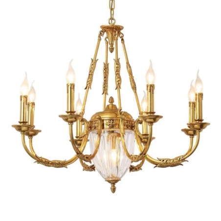 Lustru frantuzesc de lux din cristal de cupru Lampa Corp de iluminat de luat masa Candelabru