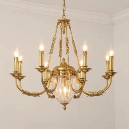 Lustru frantuzesc de lux din cristal de cupru Lampa Corp de iluminat de luat masa Candelabru