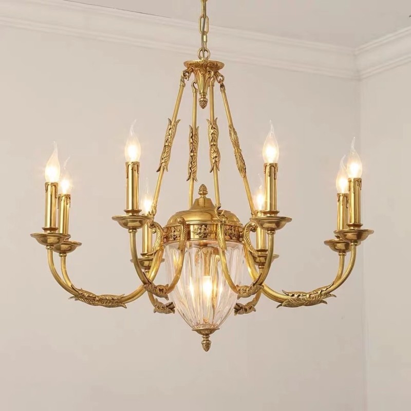 Lustru frantuzesc de lux din cristal de cupru Lampa Corp de iluminat de luat masa Candelabru