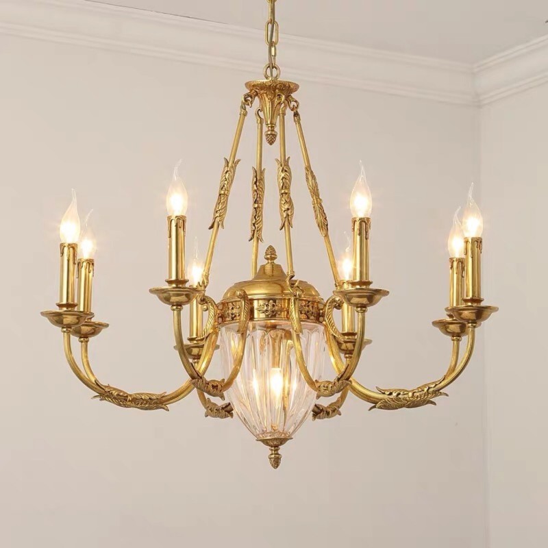 Lustru frantuzesc de lux din cristal de cupru Lampa Corp de iluminat de luat masa Candelabru