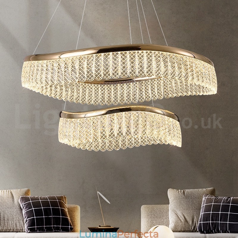 Lampă cu pandantiv din cristal pătrat 1 2 inele K9 Corp de iluminat de interior cu cristal