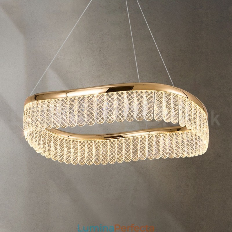 Lampă cu pandantiv din cristal pătrat 1 2 inele K9 Corp de iluminat de interior cu cristal