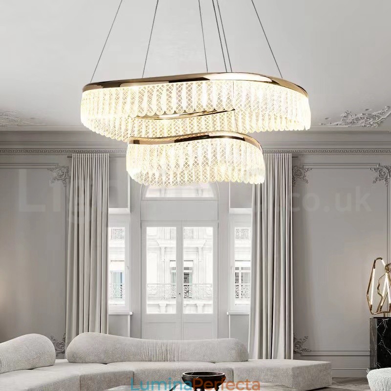 Lampă cu pandantiv din cristal pătrat 1 2 inele K9 Corp de iluminat de interior cu cristal