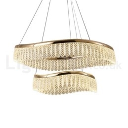 Lampă cu pandantiv din cristal pătrat 1 2 inele K9 Corp de iluminat de interior cu cristal
