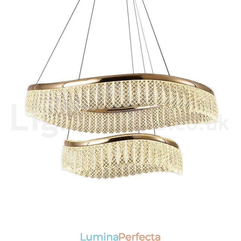 Lampă cu pandantiv din cristal pătrat 1 2 inele K9 Corp de iluminat de interior cu cristal