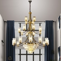 Candelabru de cristal de cupru mare de lux pentru suport cu 12+8+4 lumini