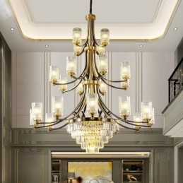 Candelabru de cristal de cupru mare de lux pentru suport cu 12+8+4 lumini