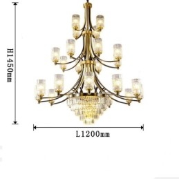 Candelabru de cristal de cupru mare de lux pentru suport cu 12+8+4 lumini