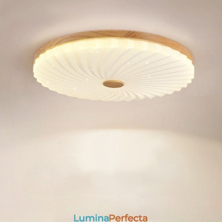 Plafoniera nordică rotundă, simplă, modernă, din lemn masiv