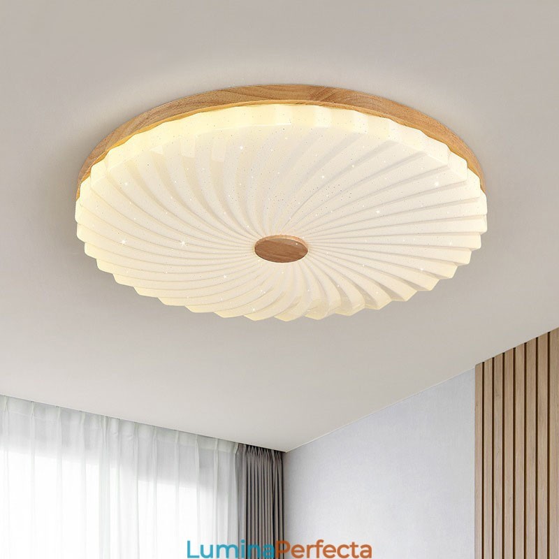 Plafoniera nordică rotundă, simplă, modernă, din lemn masiv