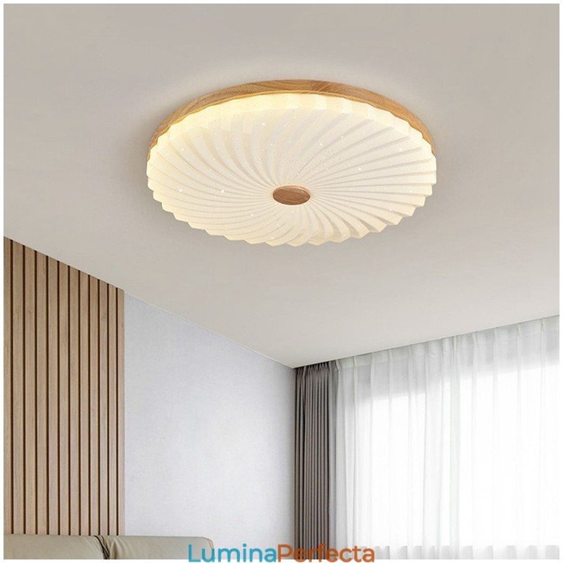 Plafoniera nordică rotundă, simplă, modernă, din lemn masiv