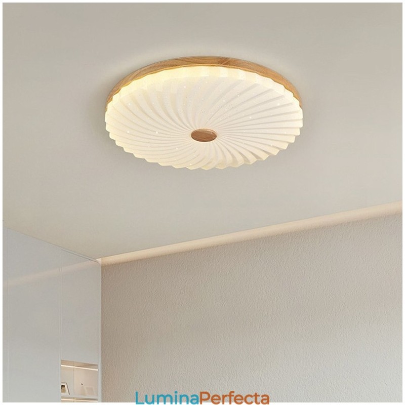 Plafoniera nordică rotundă, simplă, modernă, din lemn masiv