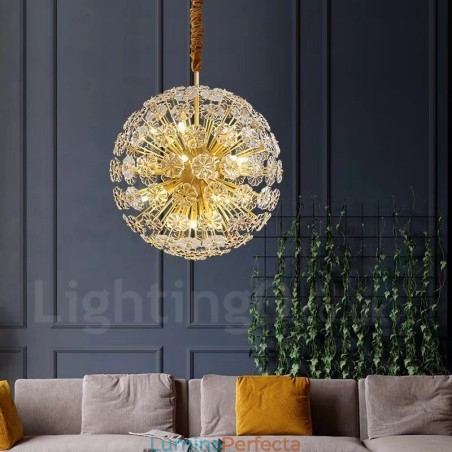 Lampă nordică sferică din alamă cu cristal de păpădie Lampă nordică sferică din alamă cu cristal de păpădie