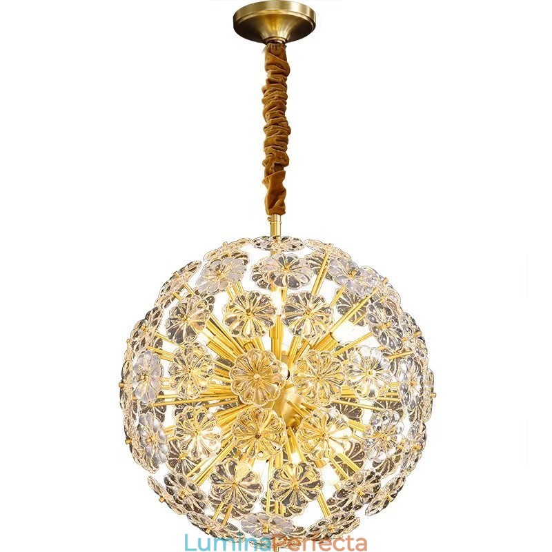 Lampă nordică sferică din alamă cu cristal de păpădie