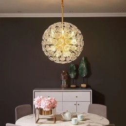 Lampă nordică sferică din alamă cu cristal de păpădie
