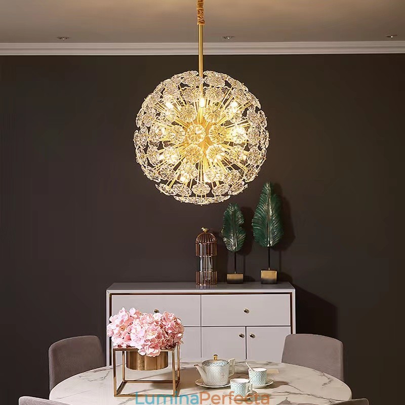 Lampă nordică sferică din alamă cu cristal de păpădie