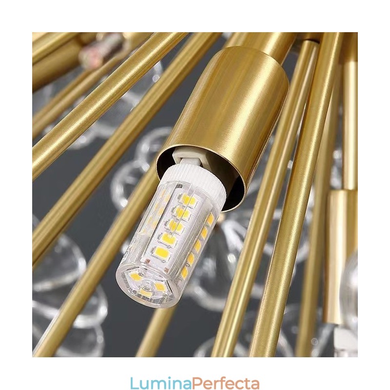Lampă nordică sferică din alamă cu cristal de păpădie