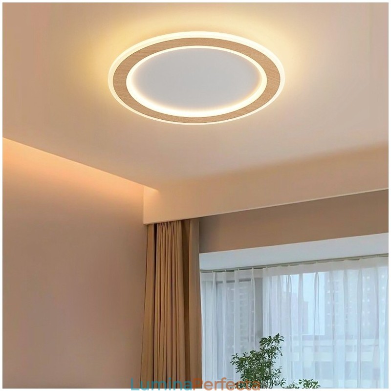 Plafoniera rotundă din lemn, modernă, pentru interior