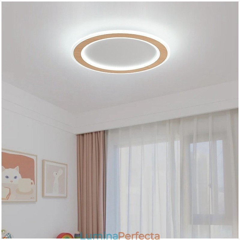 Plafoniera rotundă din lemn, modernă, pentru interior