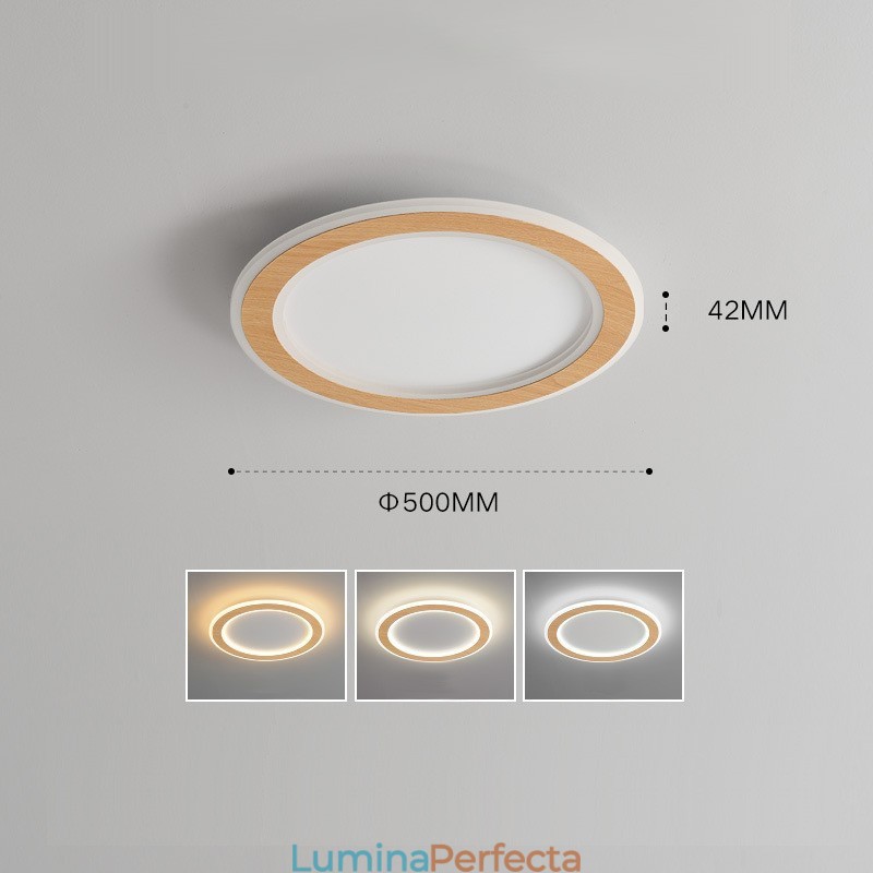 Plafoniera rotundă din lemn, modernă, pentru interior