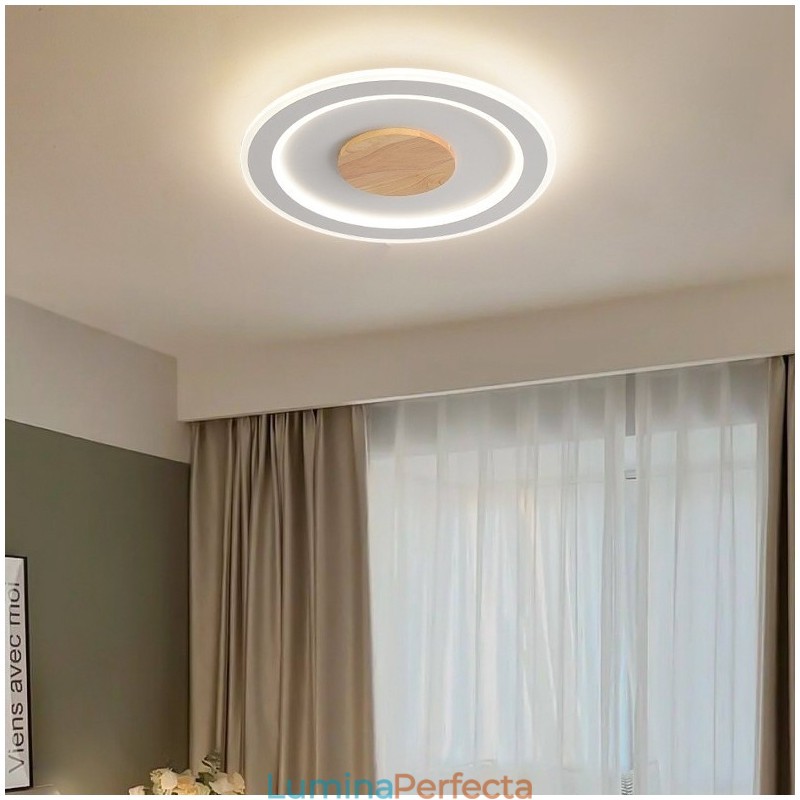 Plafoniera rotundă din lemn, modernă, pentru interior