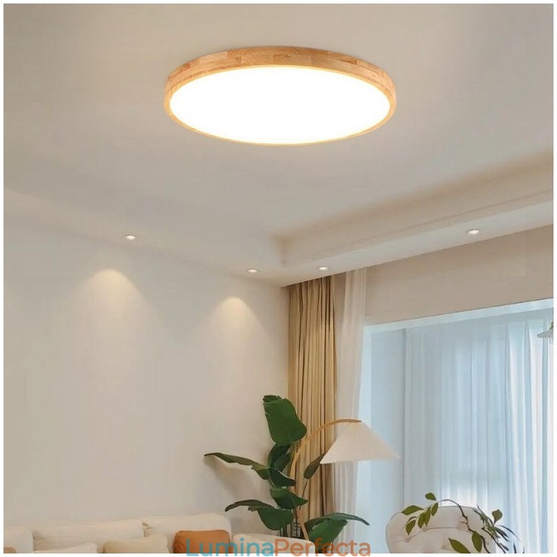 Plafoniera rotundă din lemn, modernă, pentru interior