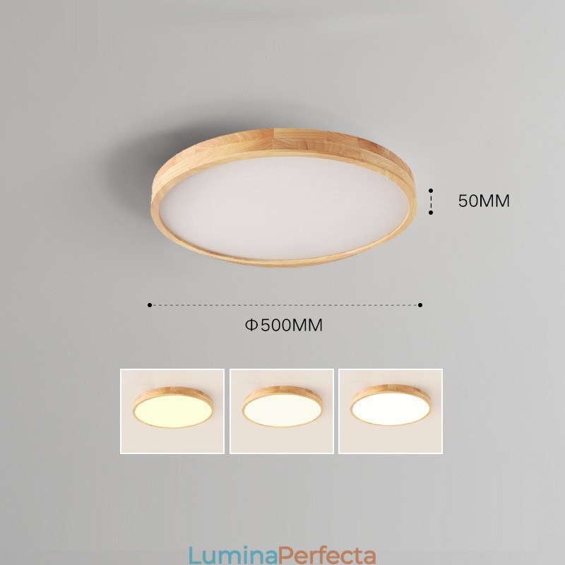 Plafoniera rotundă din lemn, modernă, pentru interior