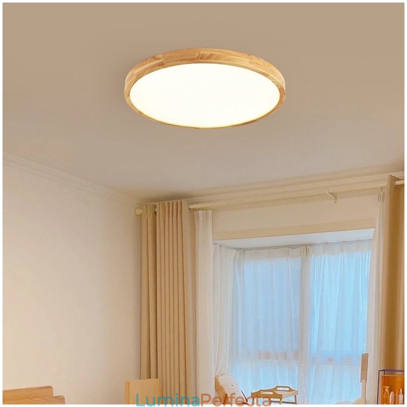 Plafoniera rotundă din lemn, modernă, pentru interior