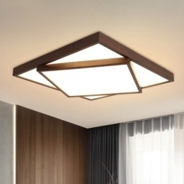 Plafoniera din lemn pătrată cu două niveluri, din lemn de nuc negru, modern, contemporan, stil nordic, plafoniera din lemn poate fi folosită și ca lampă de perete