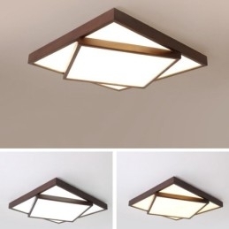 Plafoniera din lemn pătrată cu două niveluri, din lemn de nuc negru, modern, contemporan, stil nordic, plafoniera din lemn poate fi folosită și ca lampă de perete