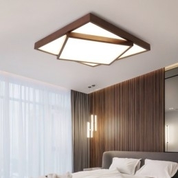 Plafoniera din lemn pătrată cu două niveluri, din lemn de nuc negru, modern, contemporan, stil nordic, plafoniera din lemn poate fi folosită și ca lampă de perete