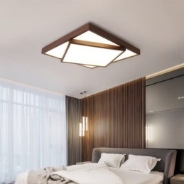 Plafoniera din lemn pătrată cu două niveluri, din lemn de nuc negru, modern, contemporan, stil nordic, plafoniera din lemn poate fi folosită și ca lampă de perete