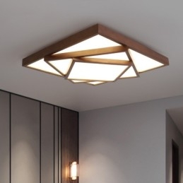 Plafoniera din lemn pătrată cu 3 niveluri, din lemn de nuc negru, modern, contemporan, în stil nordic, plafoniera din lemn poate fi folosită și ca lampă de perete