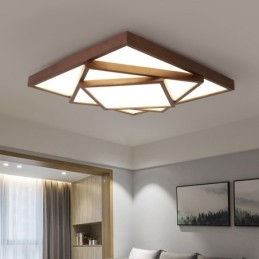 Plafoniera din lemn pătrată cu 3 niveluri, din lemn de nuc negru, modern, contemporan, în stil nordic, plafoniera din lemn poate fi folosită și ca lampă de perete