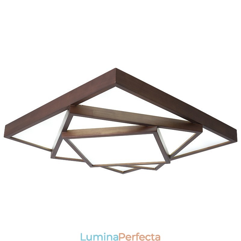 Plafoniera din lemn pătrată cu 3 niveluri, din lemn de nuc negru, modern, contemporan, în stil nordic, plafoniera din lemn poate fi folosită și ca lampă de perete