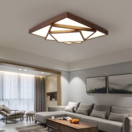 Plafoniera din lemn pătrată cu 3 niveluri, din lemn de nuc negru, modern, contemporan, în stil nordic, plafoniera din lemn poate fi folosită și ca lampă de perete