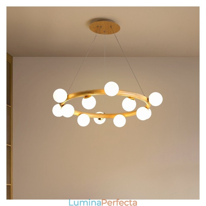 Candelabru cu pandantiv din lemn Nordic Ring, simplu, modern, cu nuante de fasole