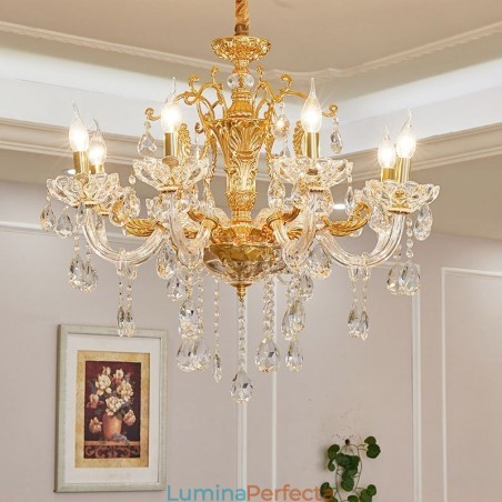 Candelabru de lux cu 6 lumini, 8 lumini, de cristal, culoare auriu Candelabru de lux cu 6 lumini, 8 lumini, de cristal, culoare auriu
