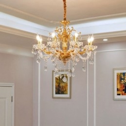 Candelabru de lux cu 6 lumini, 8 lumini, de cristal, culoare auriu