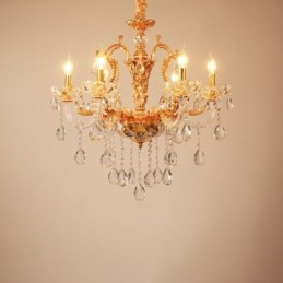 Candelabru de lux cu 6 lumini, 8 lumini, de cristal, culoare auriu