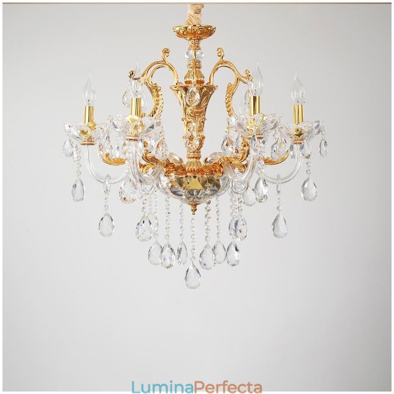 Candelabru de lux cu 6 lumini, 8 lumini, de cristal, culoare auriu