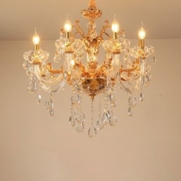 Candelabru de lux cu 6 lumini, 8 lumini, de cristal, culoare auriu