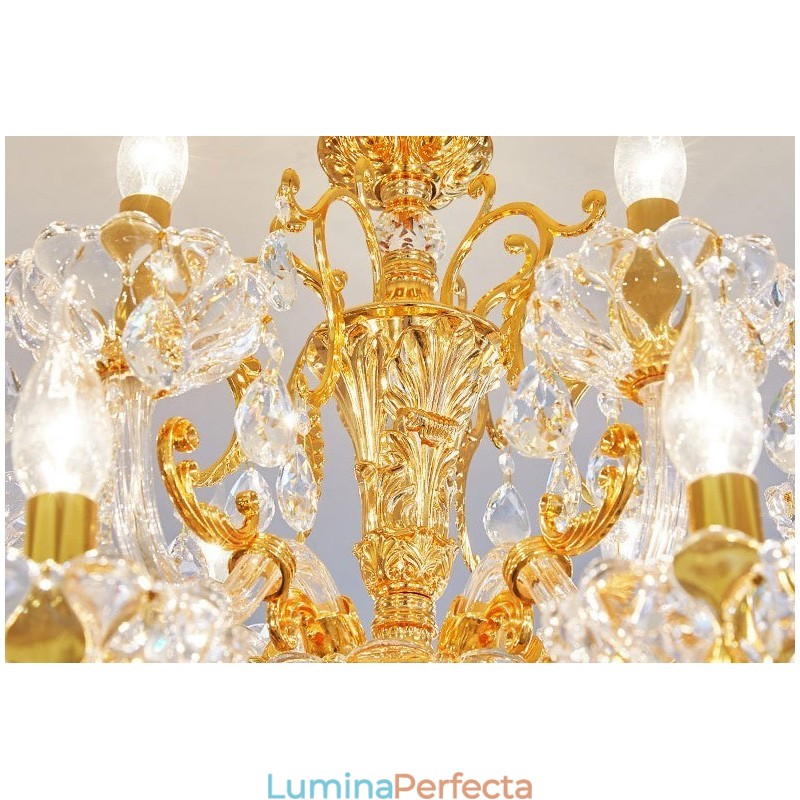 Candelabru de lux cu 6 lumini, 8 lumini, de cristal, culoare auriu