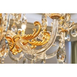 Candelabru de lux cu 6 lumini, 8 lumini, de cristal, culoare auriu