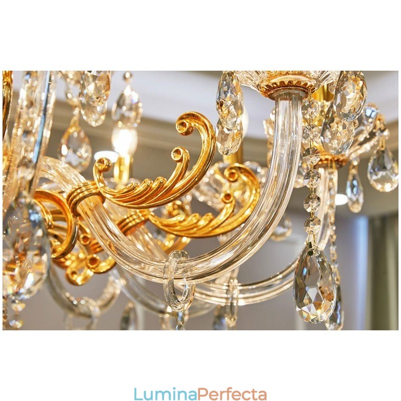Candelabru de lux cu 6 lumini, 8 lumini, de cristal, culoare auriu